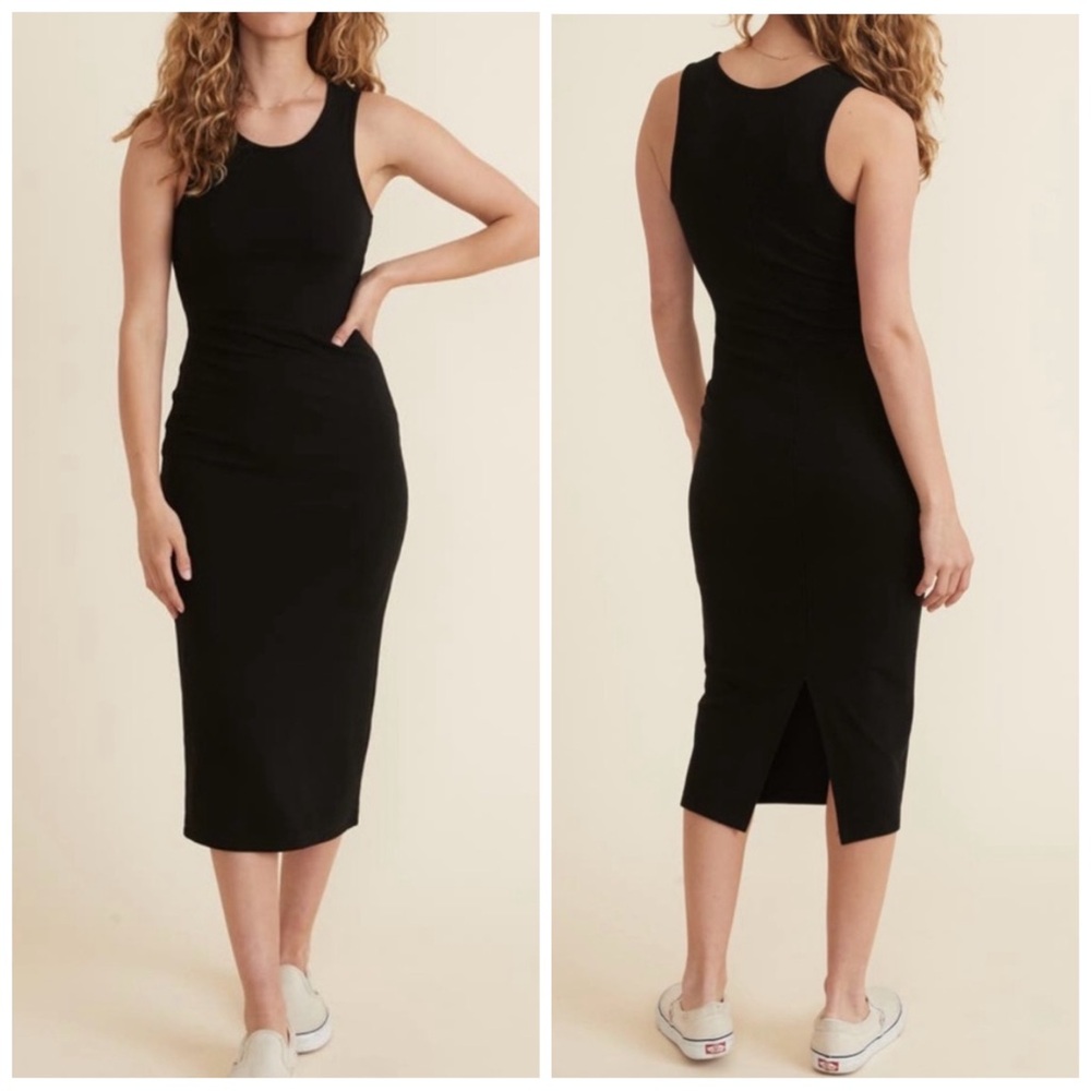 •MARINE LAYER• Black Lexi Ribbed Sleeveless Tank Bodycon Midi Dress Size Small